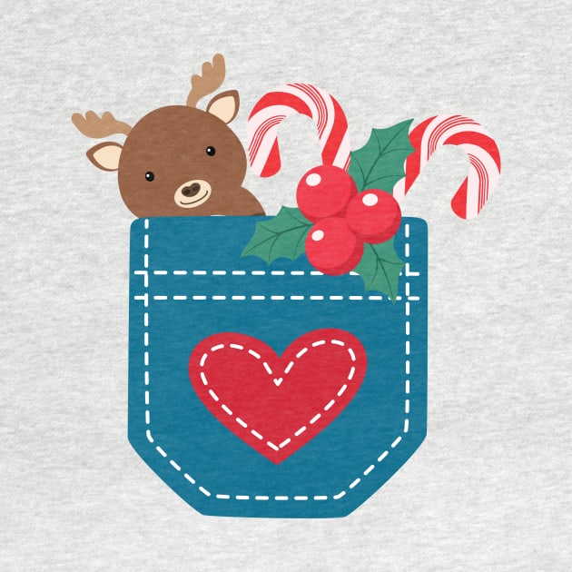 Cute Christmas Moose and peppermint pocket by MGuyerArt